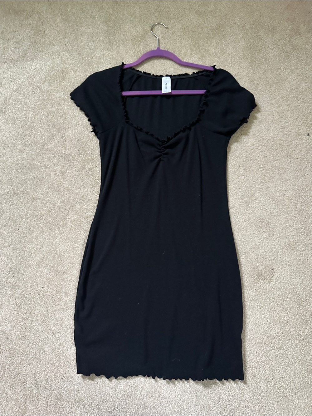 Abound Black Sweetheart Mini Dress with Ruched Detail and Ruffle Cap Sleeves